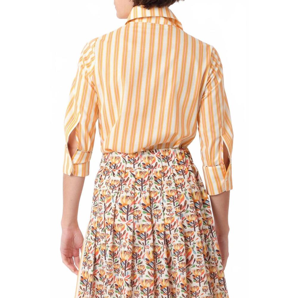 NEW LA PRESTIC OUISTON emmanuele cotton button down shirt in rayure prestic jaun - Picture 3 of 3